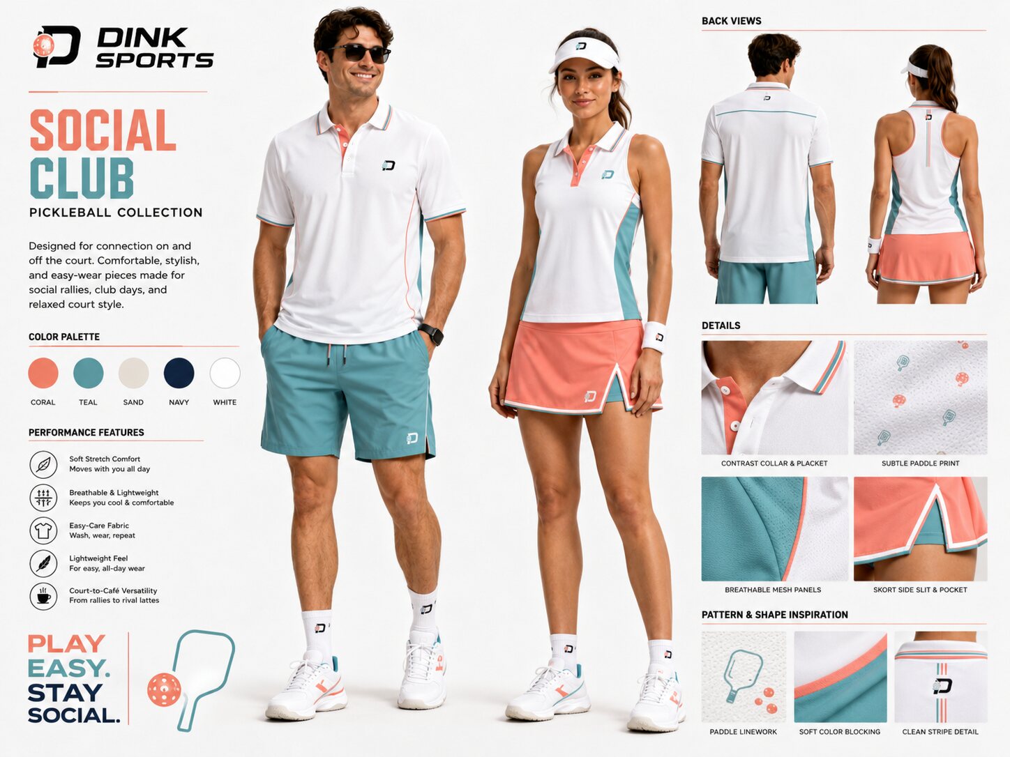 DINK Sports social collection polos, skorts and shorts
